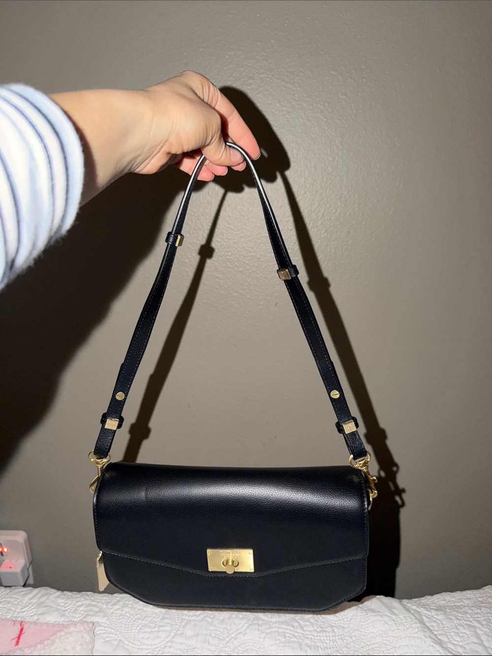 Classic Black Shoulder Bag with Gold Accent